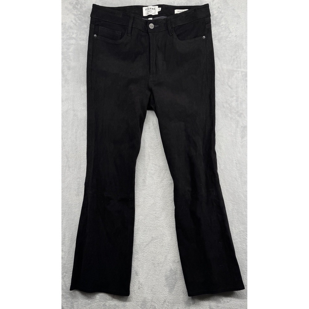 FRAME Denim Le Crop Mini Boot Black 100% Lamb Suede Black Pants‎ Women's 30 EUC